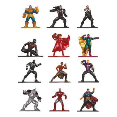 A grid of 12 small Marvel superhero figurines.