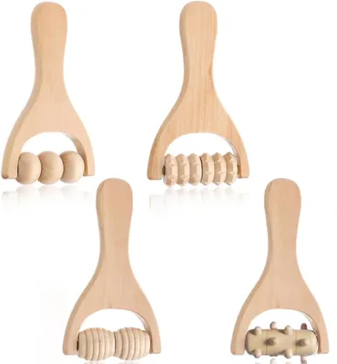 Produktbild von Massageroller 4 Stück, Holz, Manuelles Holztherapie-Massagewerkzeug, Komfortabler Griff, Für