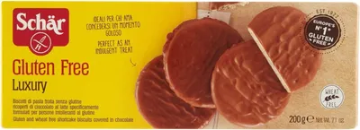 Produktbild von 6x Schär LuxuryGlutenfreie Kekse mit 44% Vollmilchschokolade 200g + Italian Gourmet Polpa 400g