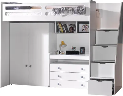 Produktbild von Hochbett SMART mit Kleiderschrank und Schreibtisch : Pink Farbe: Pink