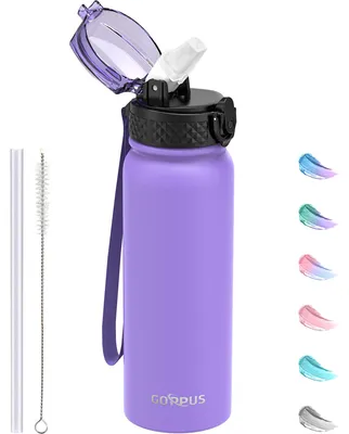 Edelstahl-Wasserflasche 600 ml, doppelwandig, isoliert, auslaufsicher, BPA-frei