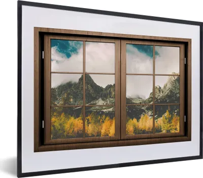 Produktbild von MuchoWow® MuchoWow® Gerahmtes Poster Aussicht - Berg - Baum 40x30 cm - Poster mit zchwarzem Bilderrahmen - Bilderrahmen - Poster im Rahmen