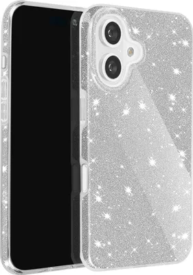Obrázok produktu pre Avizar, trblietavé puzdro pre iPhone 16, hybridné puzdro na mobilný telefón metallic edge, strieborné