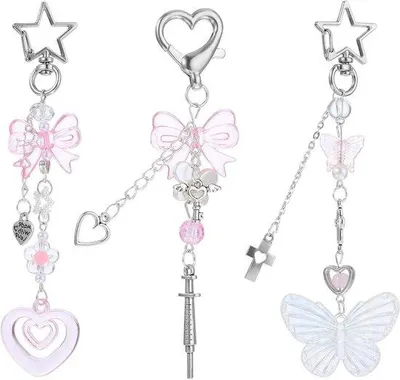 Produktbild von Rosa Weiße Schlüsselanhänger mit Stern und Schmetterling für Mädchen