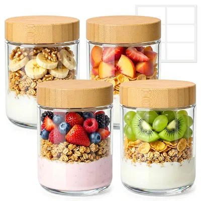 Produktbild von Vorratsgläser Glas 500ml mit Deckel 4 Stück auslaufsicher stapelbar Frühstücks Meal Prep Behälter Glas Set