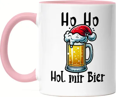 Produktbild von Ho Ho Hol mir mal ein Bier Tasse Rosa Ugly Christmas Weihnachten Spruch