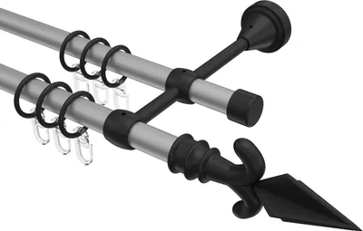 Produktbild von Interdeco Gardinenstange / Vorhangstange Silbergrau / Schwarz, Typ Primus Matteo (Pfeil), 16 mm Ø 2-läufig, 400 cm