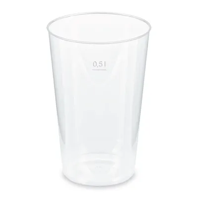 Produktbild von 30x Mehrwegbecher Pfandbecher transparent PP Eichstrich 0,5 l Ø 9,1 cm
