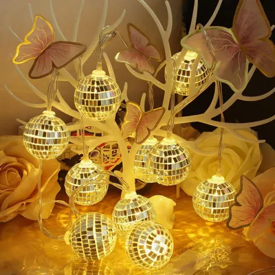 Discoball-Lichterkette, 10 warmweiße LED, 160 cm, für drinnen & draußen
