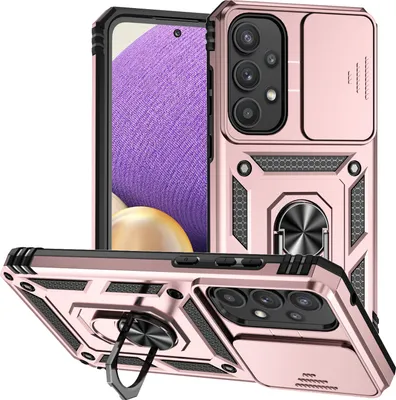 Immagine prodotto di Custodia per Samsung Galaxy A35 5G a doppio strato con copertura scorrevole della fotocamera e supporto ad anello Rosa