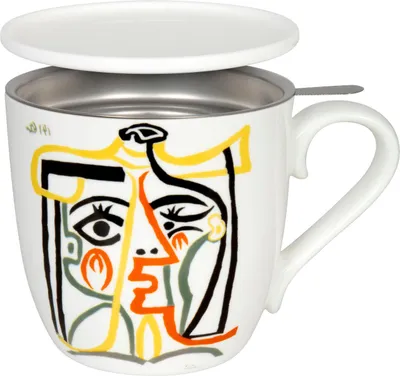 Produktbild von KÖNITZ 115S572578 Becher Picasso - Jaqueline with Hat 425 ml mit Sieb und Deckel, Bone China Porzellan