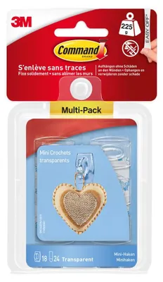 Produktbild von Command Mini-Haken selbstklebend, Transparente, Vorteilspack - 18 Mini Klebehake