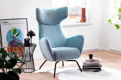 Produktbild von KAWOLA Sessel LOTTE Ohrensessel Cord hellblau