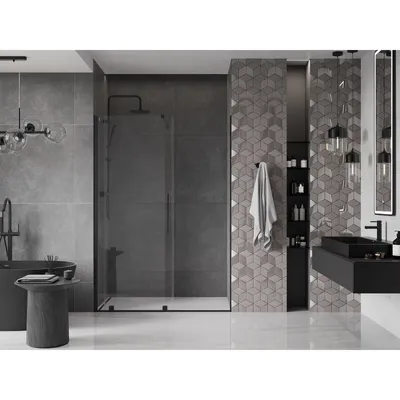 Produktbild von Mexen Velar ausziehbare Duschtür 150 cm, transparent, Schwarz - 871-150-000-01-70