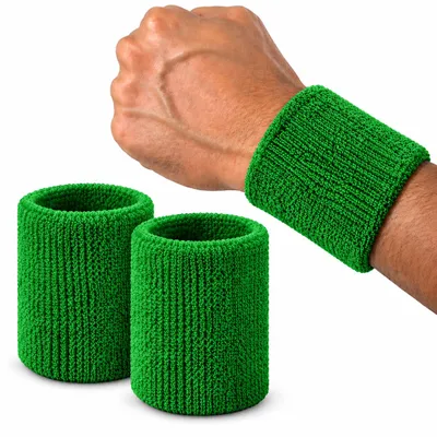 Produktbild von Schweißband/Pulswärmer 2er Set – Frottee Handgelenkband für Sport & Fitness – rutschfest, Saugstark & Bequem –Grün