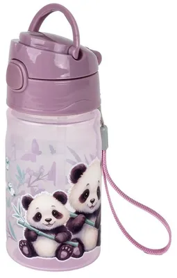 Produktbild von Trinkflasche, transparent, DERFORM, 330 ml, mit Panda-Aufdruck