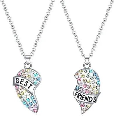 Produktbild von Náhrdelník Bixorp Friends BFF pre 2 s dúhovým srdcom - strieborná farba - "Najlepší priatelia" - Náhrdelník priateľstva