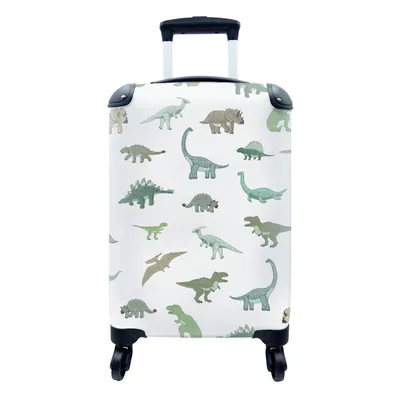 Produktbild von MuchoWow® Koffer Handgepäck Trolley Rollkoffer Kleine Reisekoffer mit 4 Rollen - Dinosaurier - Grün - Jungen - Braun - Kind - Muster - Cabin Size < 55x40x23 cm & 55x40x20 cm - Kinderkoffer - Kabinenkoffer - Boardgepäck - Reise-Box - Reisekoffer - Reisegepäck - Koffer mit Bild - Trolley für Kinder