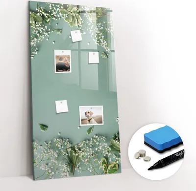 Produktbild von Magnetpinnwand Memoboard - Zubehörsatz - Schwarzer Marker + Schwamm + Magnete - 60 x 120 cm - Schleierkrautblüten