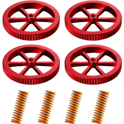 Produktbild von MMOBIEL 4 Hand-Nivelliermuttern für 3D-Drucker inkl. 4 warmgeformten Bettfedern, rot
