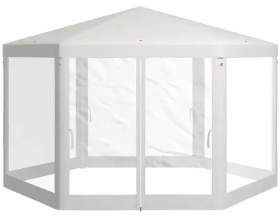 Produktbild von Gartenpavillon, 6-eckig, Netzvorhänge, Metallgestell, 3,94x3,412x2,5m, Creme