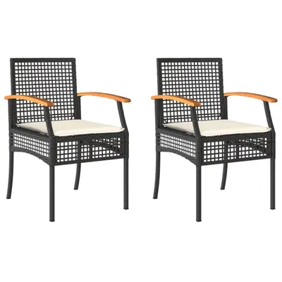Produktbild von Gartenstühle mit Kissen 2 Stk. Schwarz Poly Rattan Akazienholz