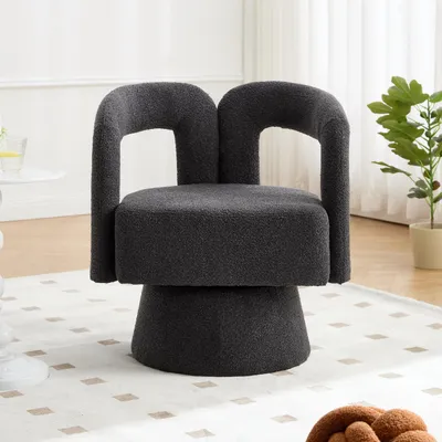 Produktbild von LVHOM Polsterstuhl 360° drehbar, Drehsessel Bouclé-Stoff, Loungesessel mit Armlehnen, Armlehnenstuhl Relaxsessel, Grau