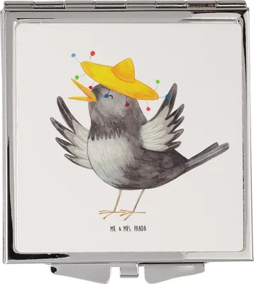 Produktbild von Mr. & Mrs. Panda Schminkspiegel klein Rabe Sombrero - Weiß - Geschenk, Lustige Sprüche, glücklich sein, Motivation, Kosmetikspiegel, Kleiner Spiegel, Elster, Vogel, Vögel