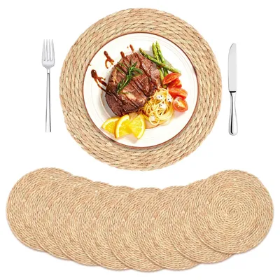Obrázok produktu pre 8 kusov ručne tkaných okrúhlych prestierania z vodnej hyacintu - bohémsky štýl (35 cm)