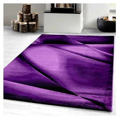 Produktbild von Kurzflor Teppich 140x200 cm, Modernes Abstraktes Design in Lila Schwarz, Pflegeleicht, geeignet für Wohnzimmer, Essbereich oder Jugendzimmer