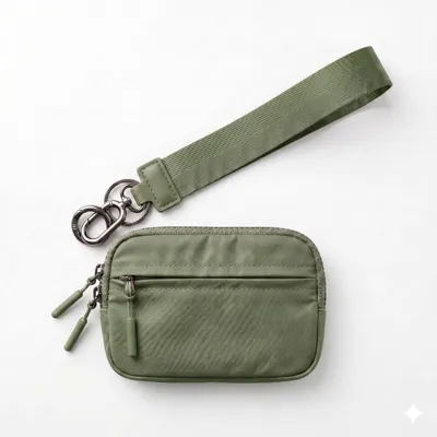 Obrázek produktu pro Kompaktní peněženka na zip s integrovaným kovovým háčkem, peněženka o rozměrech 14 x 9 cm s průhlednou přihrádkou – WALLEO zelená