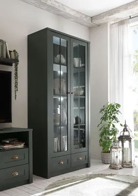 Immagine prodotto di Vetrina Ascot Vetrina da terra Vetrina in vetro 90cm verde casa di campagna