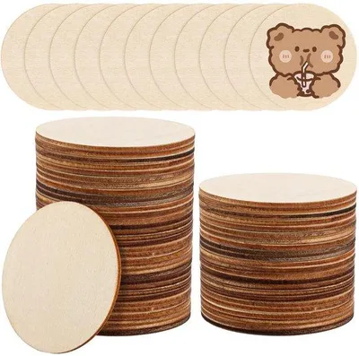 Immagine prodotto di Rondelle di legno da 7,6 cm - 100 pezzi - Dischi di legno rotondi con corteccia - Forma circolare non lavorata - Rondelle di legno di abete di alta qualità - Cerchi di legno