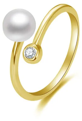 Produktbild von Offener vergoldeter Ring mit echter Perle und Zirkon AGG469P-G