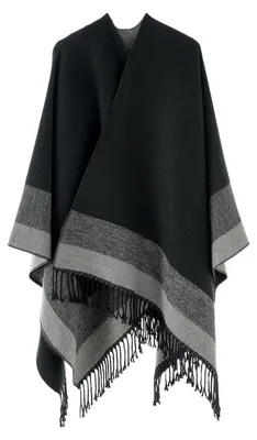 Produktbild von Schal-Wrap Damen Offene Front Poncho Grau Schwarz 157x137cm