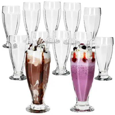 Produktbild von 12x LONDON Eisbecher mit Fuß 350ml klar hohe Eiskaffeebecher Shake Cocktails