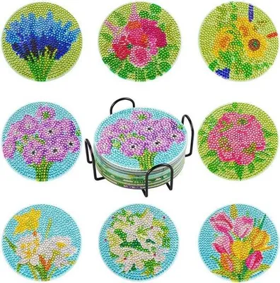 Produktbild von DIAMANTEN-PAINTING-KIT COASTER SET mit Blumenmuster für Anfänger - Dekoration für Heim und Büro