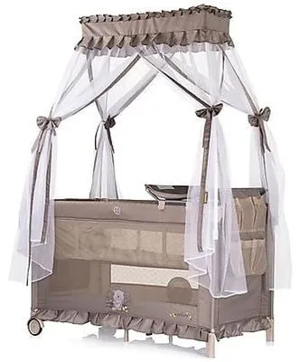 Produktbild von Chipolino Reisebett Palace, Baldachin Moskitonetz zwei Ebenen Wickelauflage beige braun