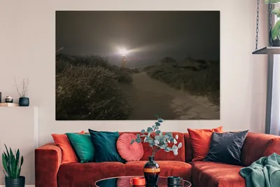 Zdjęcie produktu dla OneMillionCanvasses® - Wydruki na płótnie - 150x100 cm, Latarnia morska Schiermonnikoog nocą, dekoracja ścienna z nadrukiem