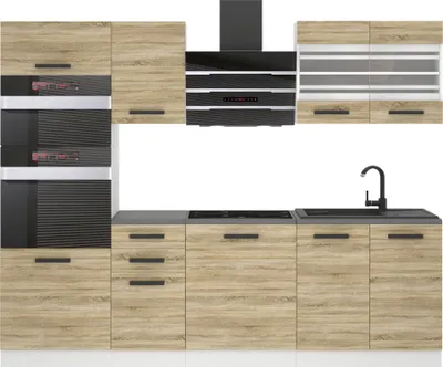 Image de Belini Cuisine bloc Tracy - Meubles de cuisine 240 cm Cuisine équipée sans appareils électroménagers avec meubles suspendus et meubles bas, sans plans de travail, chêne Sonoma