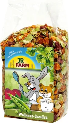 Produktbild von JR Farm Wellness-Gemüse, Meerschweinchen, Hamster, Kaninchen, Gemüse, 600 g, Fest, Erbsenflocken 43%, Ackerbohnenflocken, Karotten 18%, extrudiertes Maismehl, Rote Beete 2,4%., 1 Stück(e)