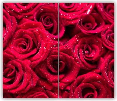 Produktbild von Tulup Glas-Herdabdeckplatte - 2x30x52cm - Glaskeramikkochfeld-Abdeckung Spritzschutz Zweiteilig Tropfen auf Rosen