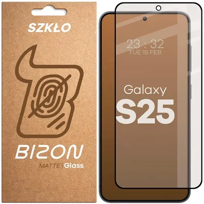 Produktbild von Mattes Hartglas für Galaxy S25, Bizon Glass Matte, Schwarzer Rahmen