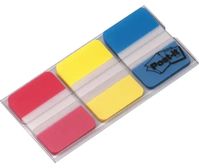 Produktbild von Post-It Tabs, 1 inch Solid, Red, Yellow, Blue, 22 Tabs/Color, 66/Dispenser, Blau, Rot, Gelb, 25,4 mm, 38 mm, 22 Blätter