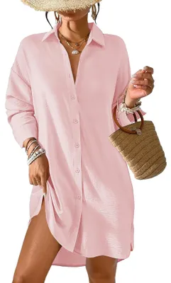 Productafbeelding van Tanmolo dames strandjurk, zomer, strandtuniek, omslagdoek, lichtroze, maat XL
