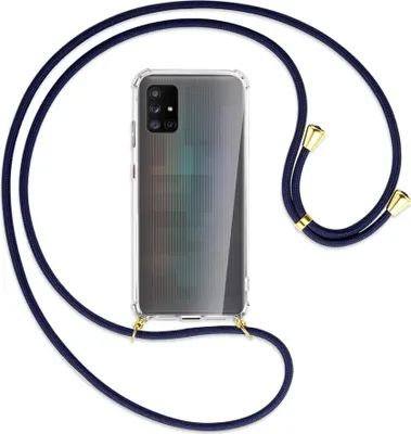 Produktbild von Handykette Backcover-Schutzhülle mit Band (Metall goldfarben) für Samsung Galaxy A71 5G - dunkelblau