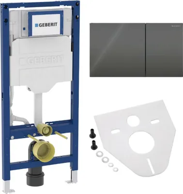 Produktbild von BADfabrik24 Geberit Duofix Element für Wand-WC, 112 cm, mit Sigma UP-Spülkasten 12 cm + Geberit Sigma70 Betätigungsplatte für 2-Mengen-Spülung Glas schwarz inkl. Montageset für Wand-WC