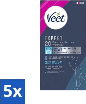 Produktbild von Veet Expert - Enthaarungsstreifen - Körper & Beine - Normale Haut - 20 Streifen - Vorteilspack - 5 Stücke