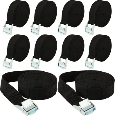 Produktbild von 10 Stück 1m Schwarz Spanngurte, 25mm Breit, Verstellbare Zurrgurt Spanngurt mit Klemmschloss, Fahrradträger Befestigungsgurt, für Auto Fahrrad Motorrad Gepäck Camping
