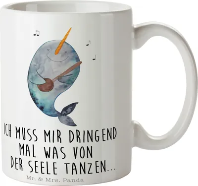 Produktbild von Mr. & Mrs. Panda Pott Narwal Gitarre - Weiß - Geschenk, Kaffeebecher, Kaffeetasse, Teetasse, Gespräche, Teepott, Tasse, Frust, Tanzen, Wal, Meer